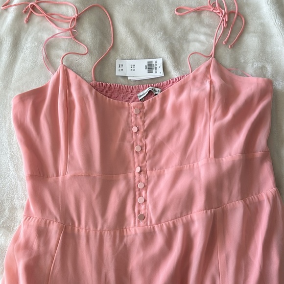 NWT-Abercrombie Coral Button Corset Detail Maxi W/ Tie Straps Size Large - Picture 4 of 5